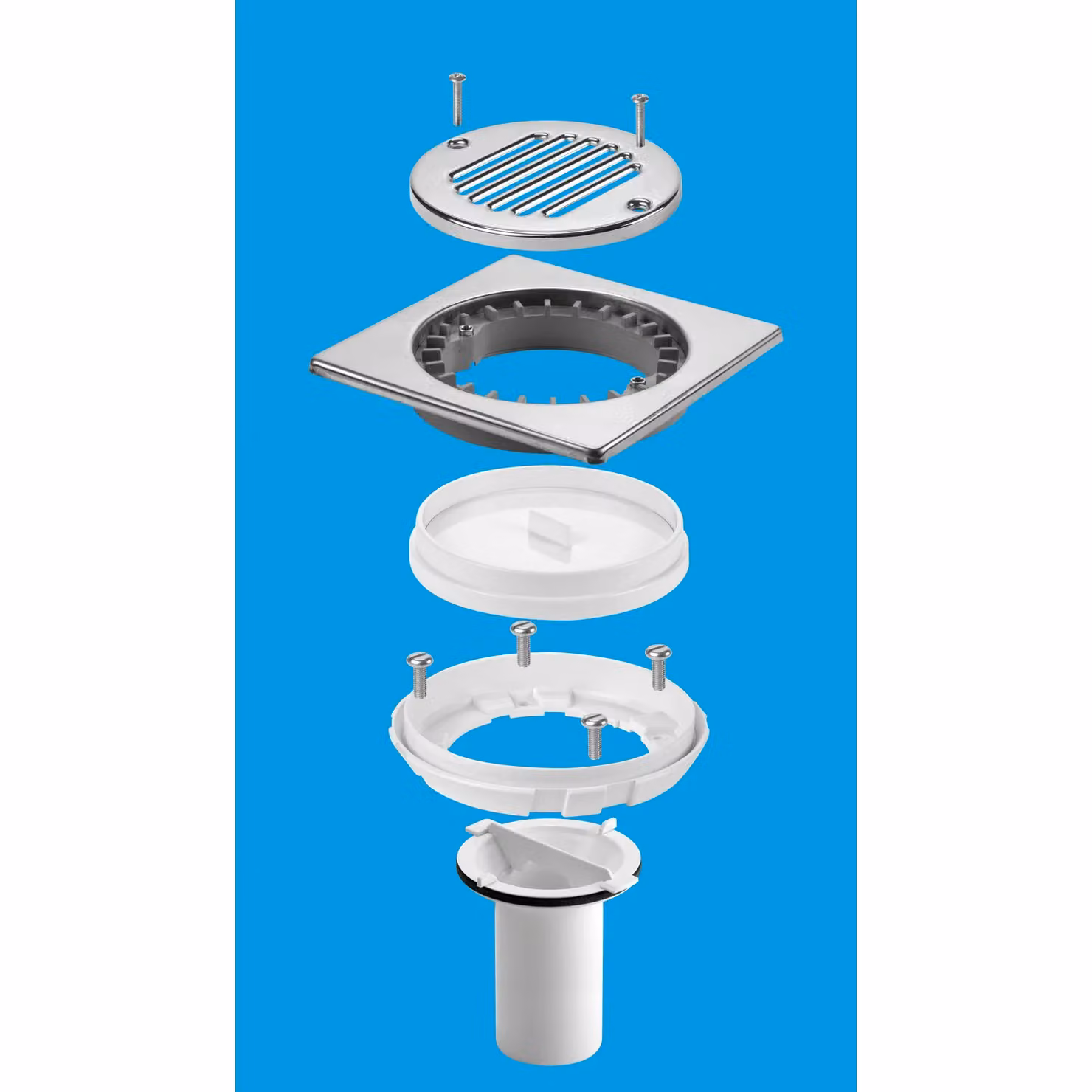 McAlpine TSGCONVSS Stainless Steel Square Floor to Tiled Floor Gully Converter with White Tile Insert – 2