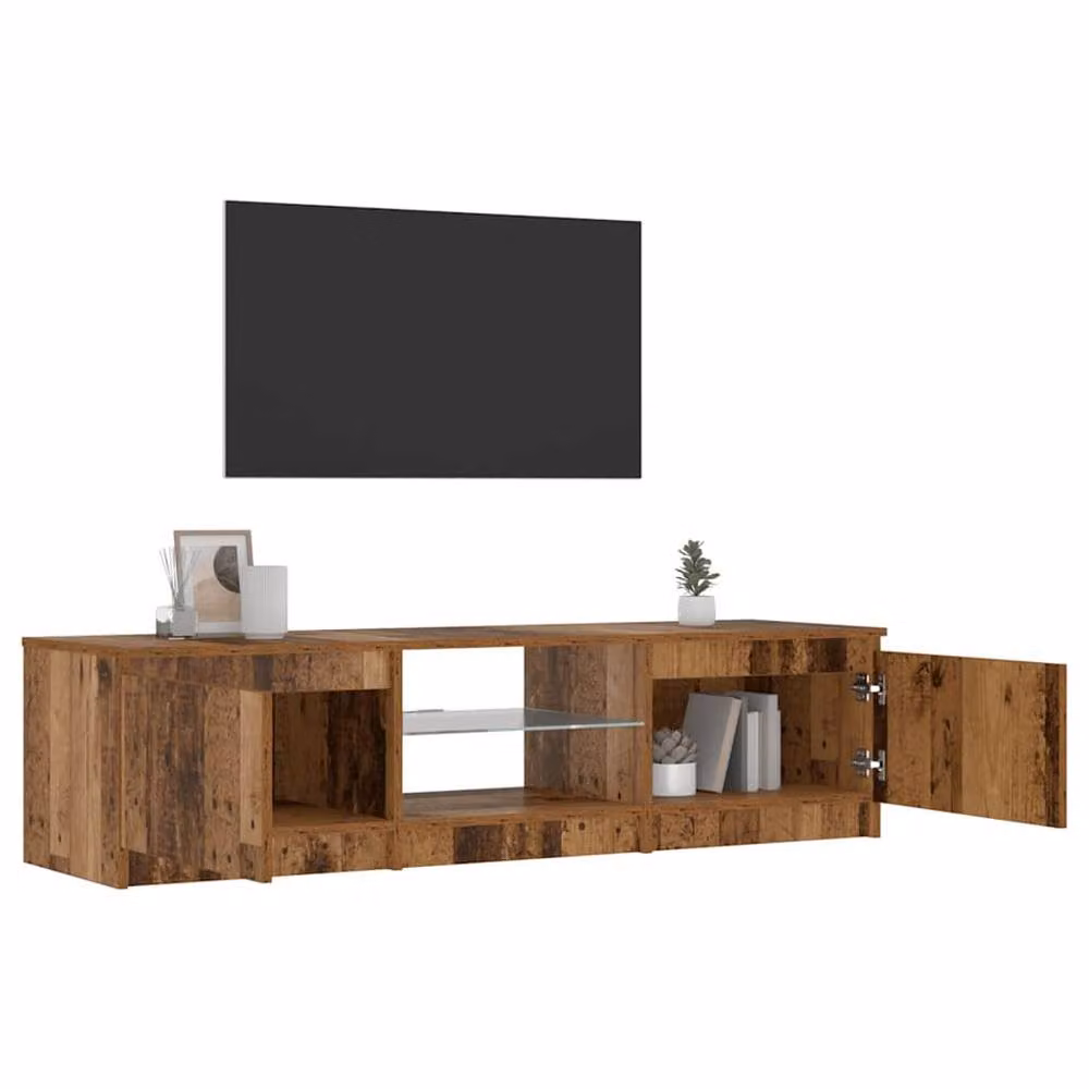 Berkfield Home Modern TV Cabinet with LED Lights in Old Wood Brown, W/D/H: 140 x 40 x 35.5 cm – 5