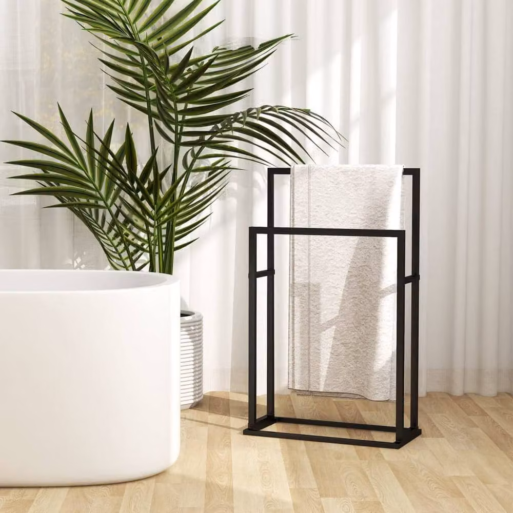 Berkfield Home Freestanding Metal Towel Rack in Black, W: 48 cm, D: 24 cm, H: 78.5 cm – 2