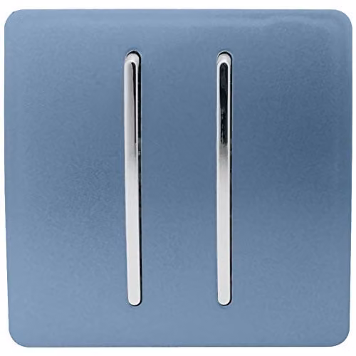 Trendi 2 Gang 2 Way 10 Amp Sky Blue Glossy Plastic Electrical Wall Light Switch with Chrome Rocker
