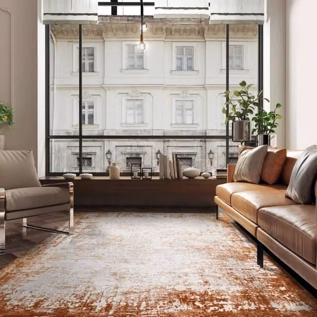 The Rug Shop UK Orange Modern Abstract Easy To Clean Machine Woven Rug W: 240 cm, D: 340 cm – 1