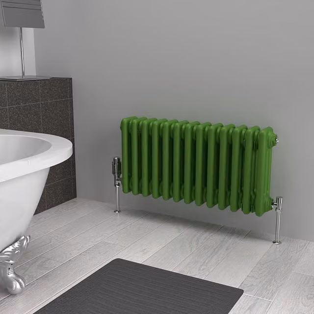 Lux Heat Horizontal Column Radiator in Green, 3 Column, W: 60.5 cm, H: 30 cm