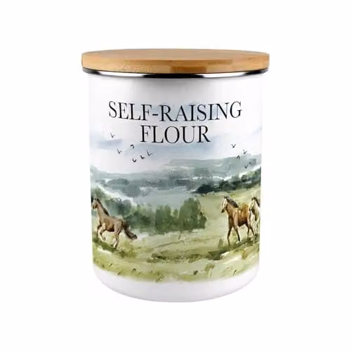 Purely Home Wild Horses Enamel Self-Raising Flour Canister, Green and White, 2.7 l – 1