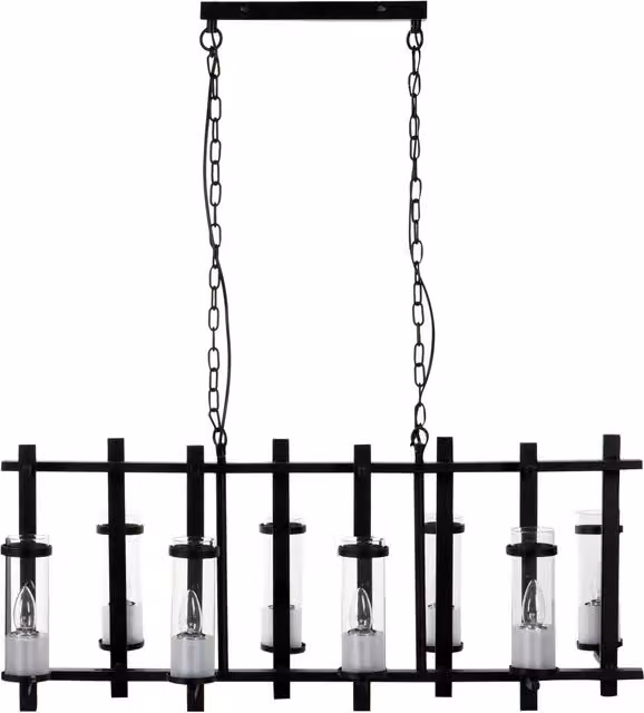 Orsina Industrial Black Metal and Transparent Glass Rectangular Suspended Pendant Light by Fifty Five South – 1
