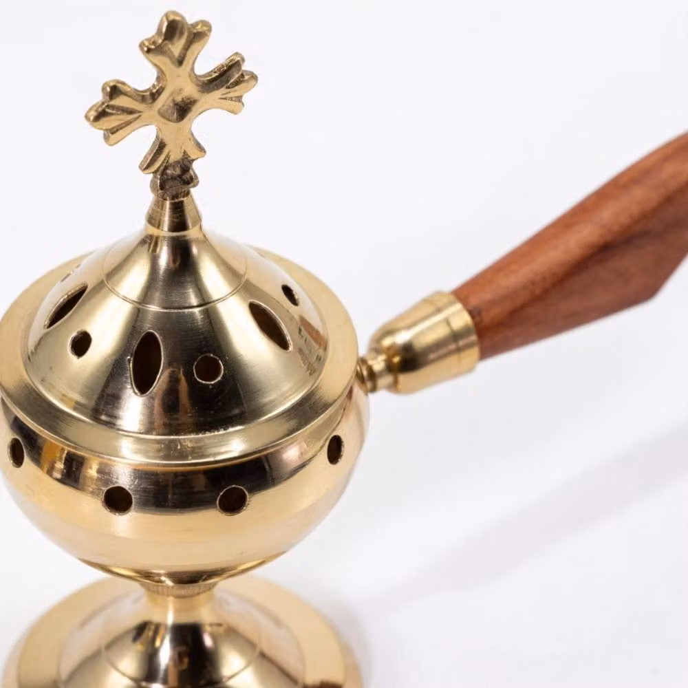KDMD Cross Censer Incense Burner in Gold Brass with Wooden Handle – 2
