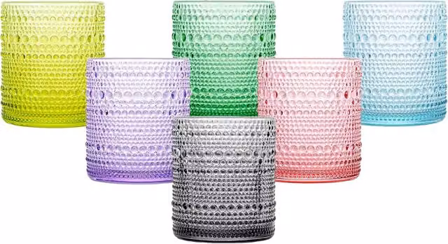 Simpa 6-Piece Retro Beaded Multicolour Drinking Glass Tumbler Set, 350ml per glass – 1