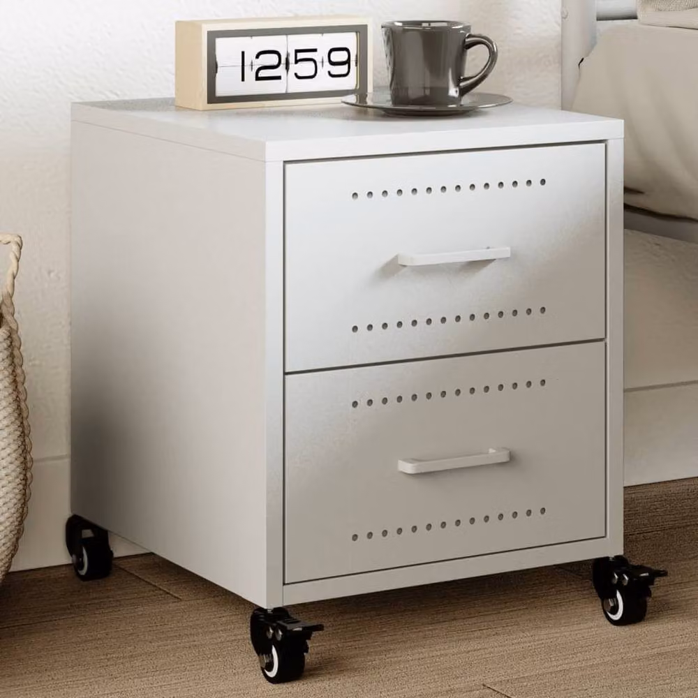 Berkfield Home White Metal Bedside Cabinet W/D/H: 36 x 39 x 43.5 cm – 2