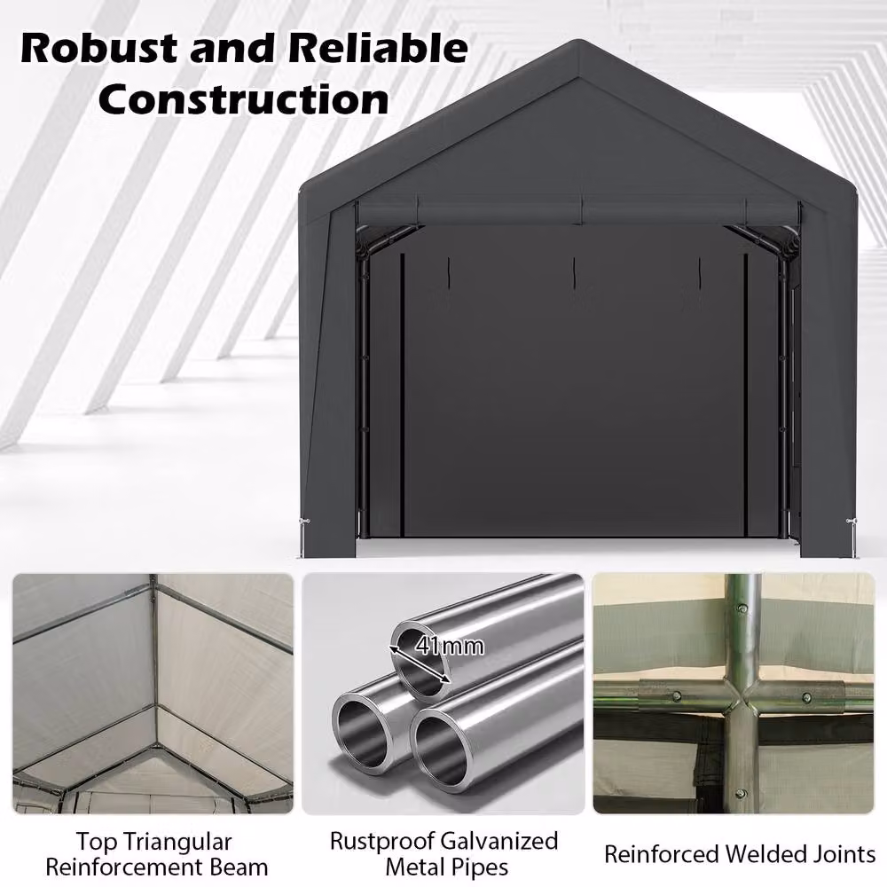 Gymax Grey Car Shelter Garage Canopy Tent with 8 Removable Sidewalls, W: 600 cm, D: 300 cm, H: 280 cm – 8