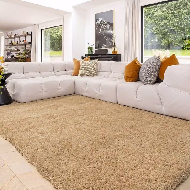 Kukoon Beige Washable Machine Woven Shaggy Premium Rectangular Rug W: 120 cm, D: 170 cm – 1