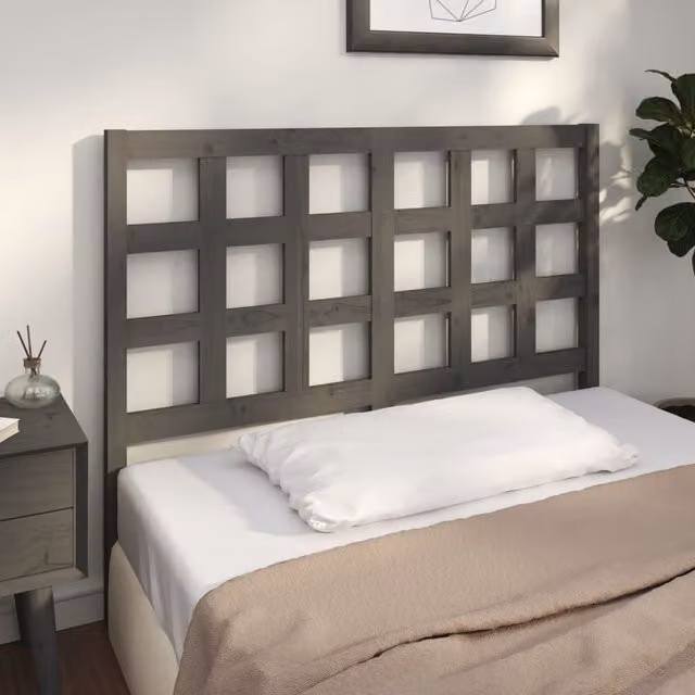 Berkfield Home Grey Solid Pine Wood Bed Headboard W: 125.5 cm, D: 4 cm, H: 100 cm
