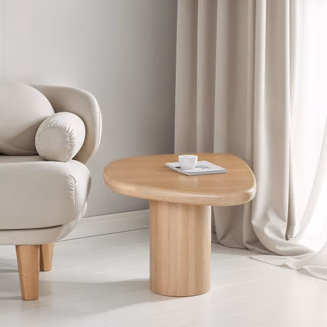 IH Design Modern Rounded Wood Side Table in Brown and Blue