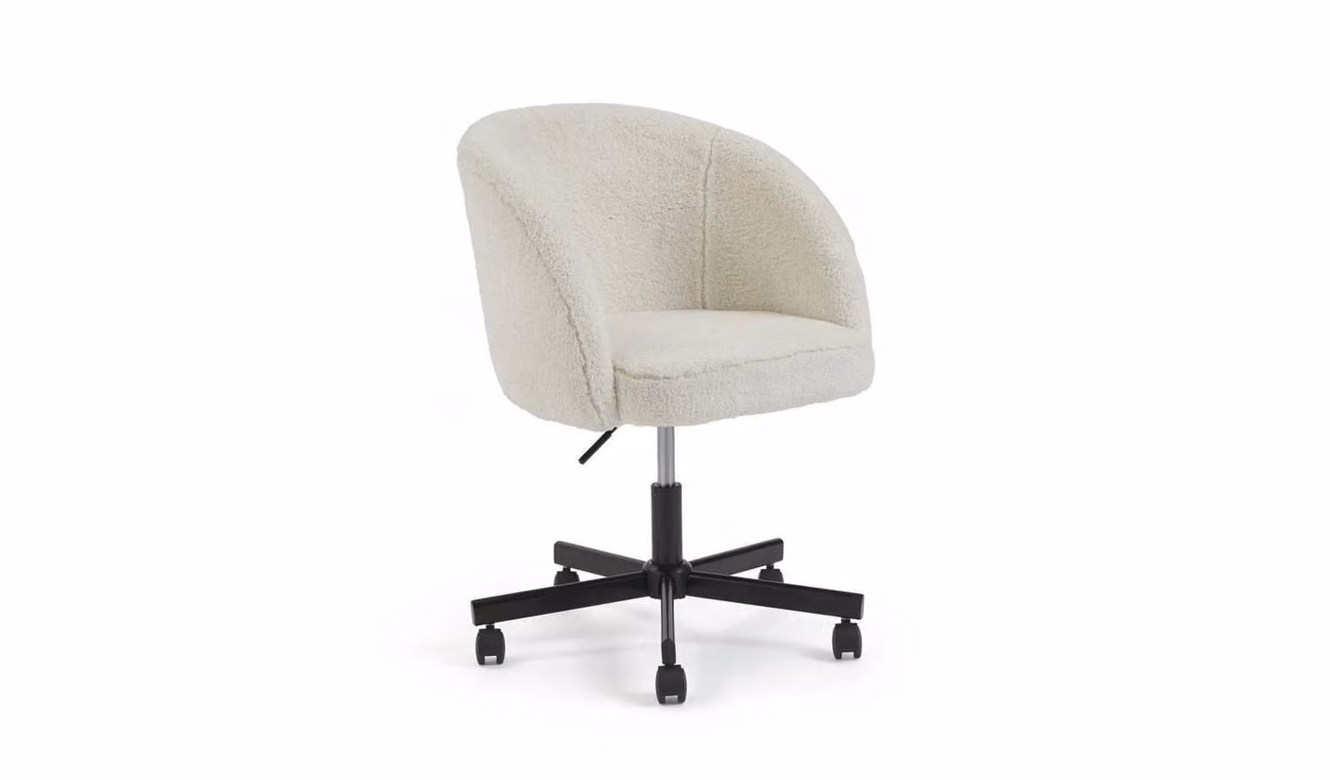Cheap Furniture Warehouse Scandinavian Bouclé Fabric Task Chair in Black and White with Metal Base and Castors, W/D/H: 59.5 x 59.5 x 85.5 cm