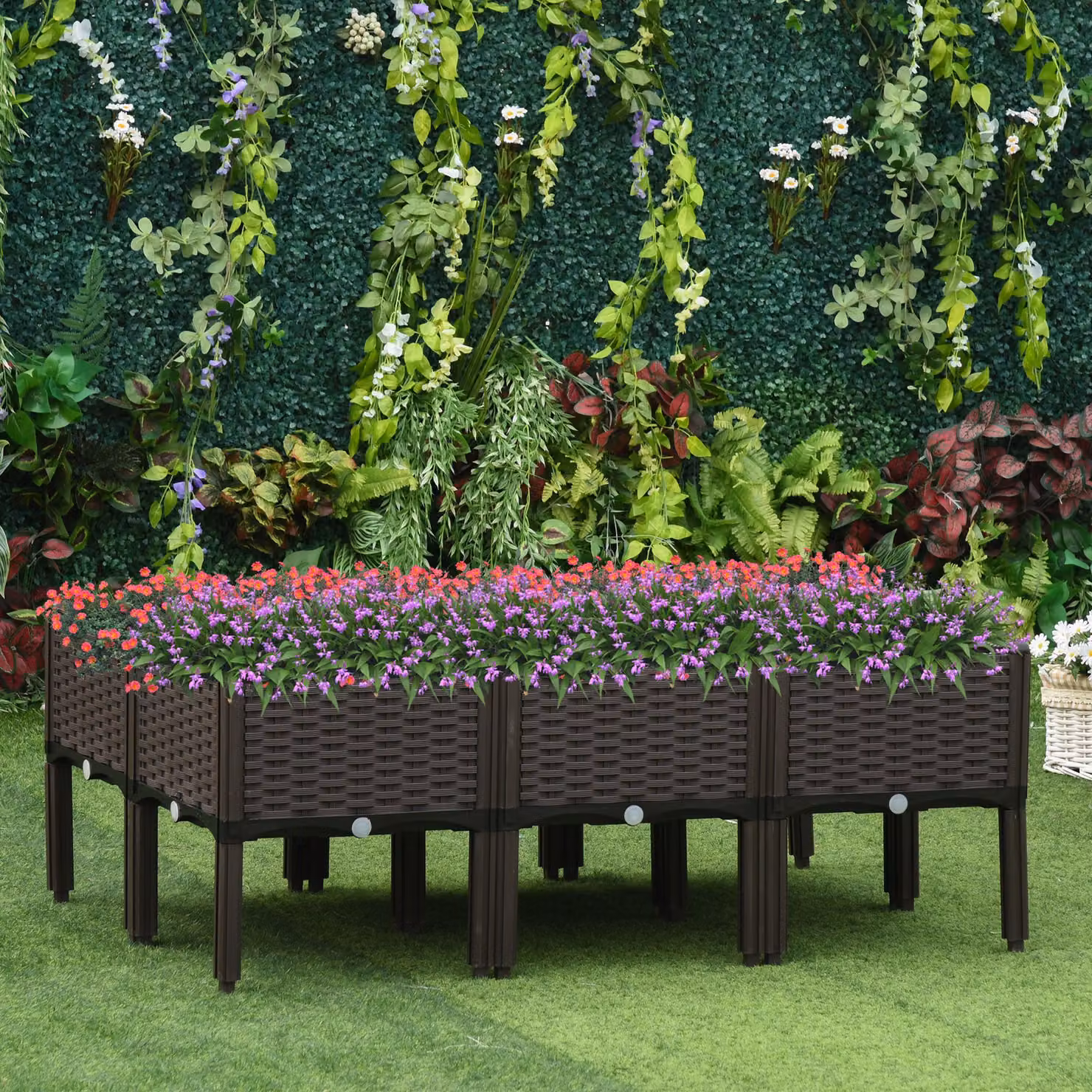 Outsunny Set of 6 Brown Plastic Raised Planter Boxes for Vegetable Gardens, W: 40 cm, H: 44 cm, Volume: 40 l – 2