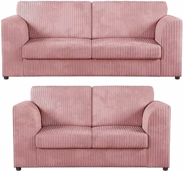 Furnishings For Less UK Luxor Jumbo Cord 3 + 2 Fabric Sofa Suite in Pink – 1