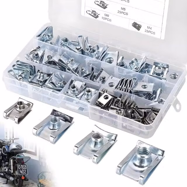 Kelvenix U Nut Spring Nuts M4 M5 M6 M8 Fairing Panel Spire Clamps in Silver – 1