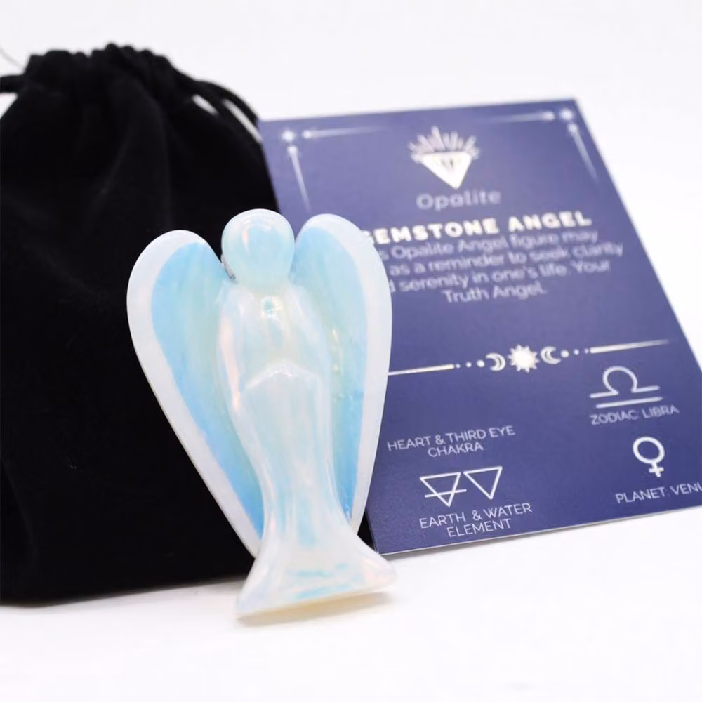 KDMD Hand Carved Opalite Angel Spiritual Tabletop Decor in Light Blue – 2