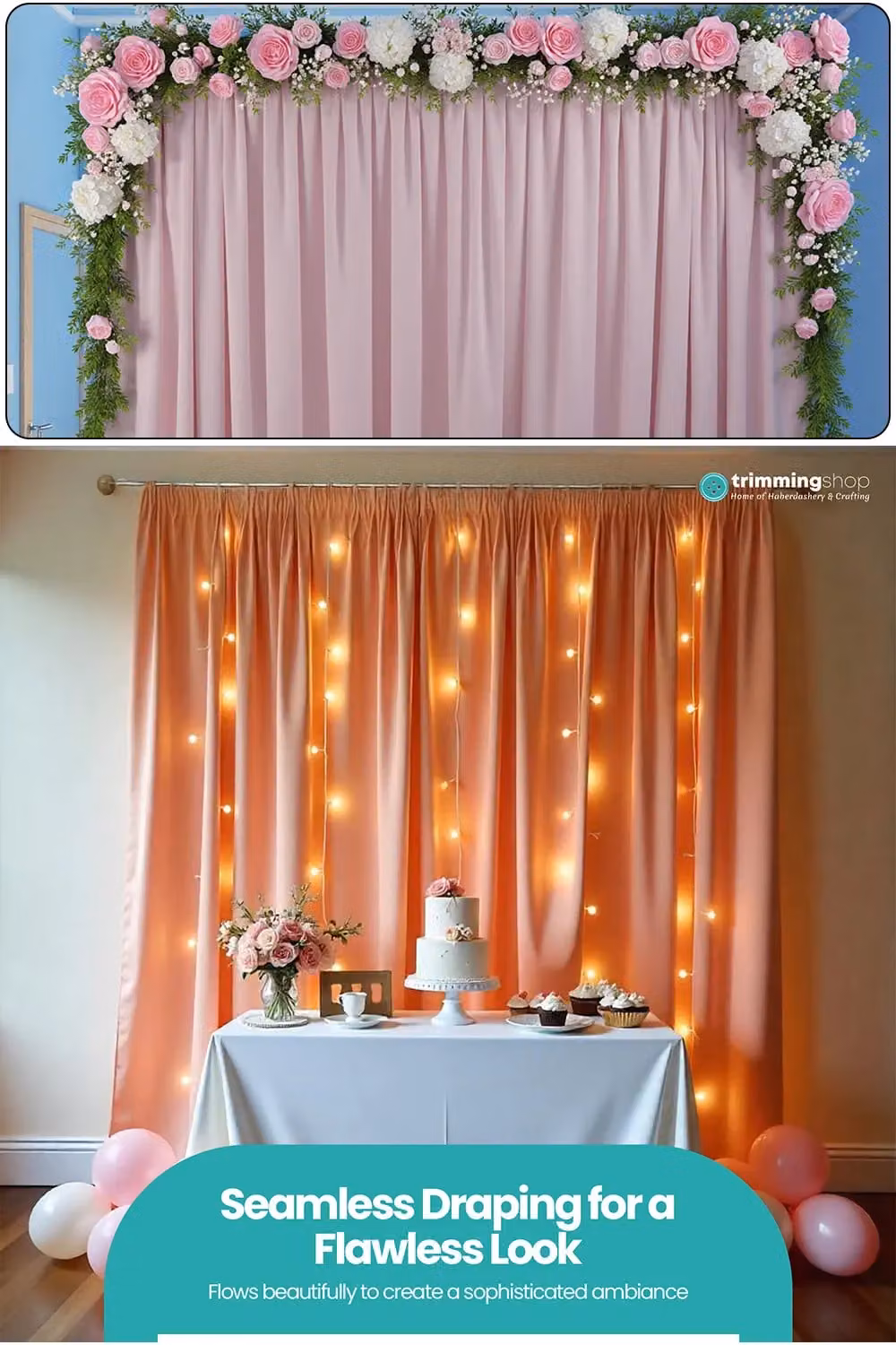 Neel Blue Spandex Backdrop Curtain, Wrinkle-Free Polyester Fabric Panel in Rose Gold, W 3 x H 3 m
