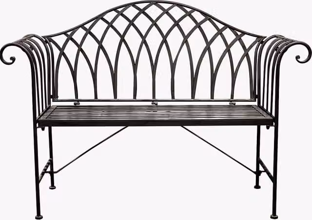 Perch & Parrow Zen Black Metal Outdoor Garden Bench with Armrests