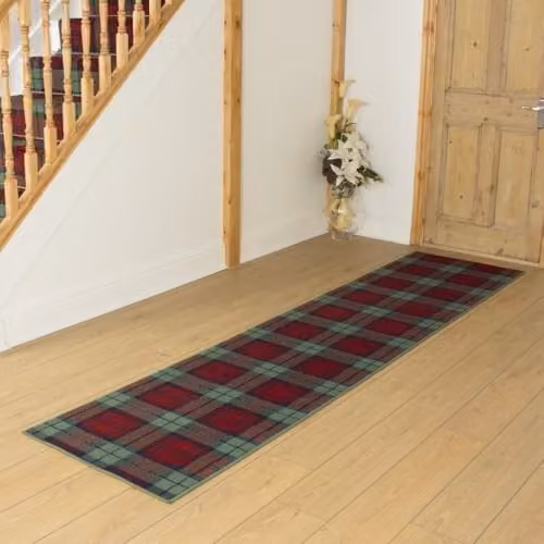 runrug Tartan Hallway Runner Rug in Red and Green, W: 80 cm, L: 210 cm – 5