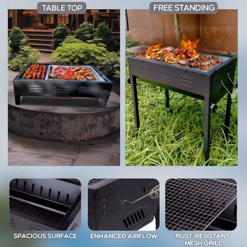 Havendro Large Portable Charcoal BBQ Grill in Black Enamelled Steel, W/D/H: 48 x 40 x 30 cm – 6