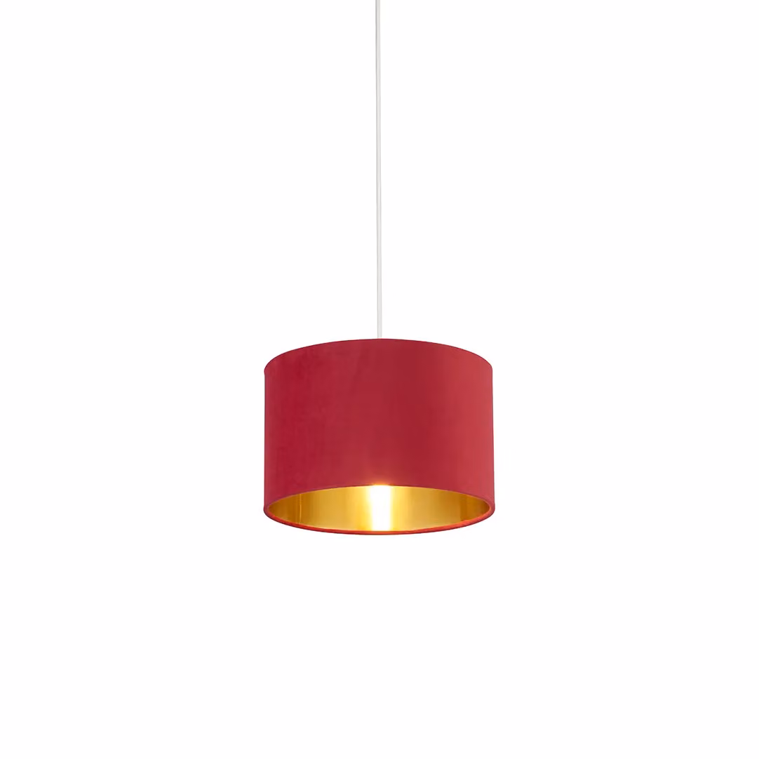 Lighting Collection Burgundy Velvet Drum Lamp Shade with Gold Inner, Diameter: 28 cm – 2