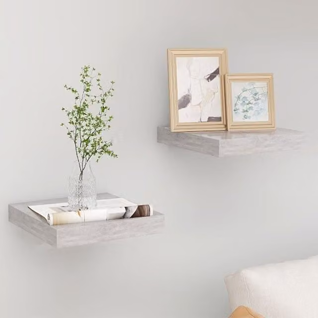 Berkfield Home Floating Wall Shelves, 2 Piece, Concrete Grey MDF and Metal, W: 23.5 cm, D: 23 cm, H: 2 cm