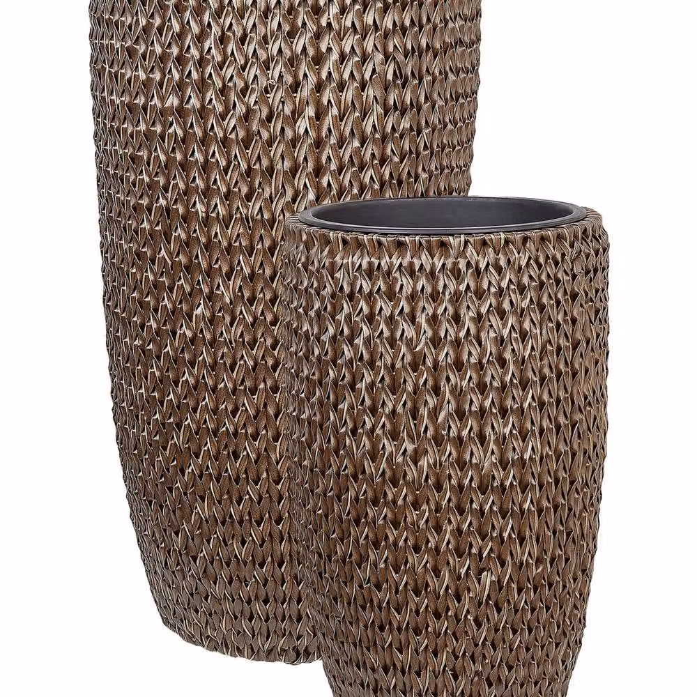 Wyld and Coco Brown PE Rattan Plant Pot Set of 2 with Plastic Inserts – 2