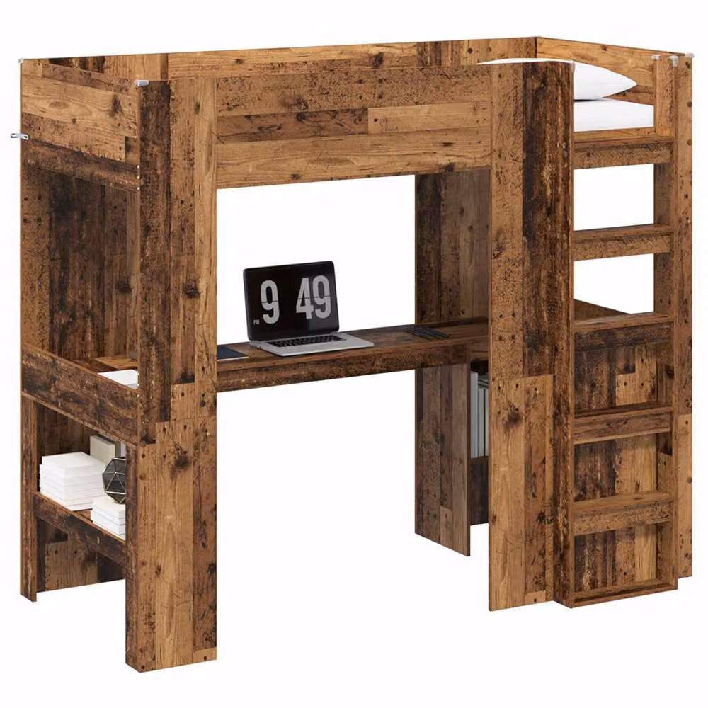 Berkfield Home Loft Bed Frame with Desk in Brown Engineered Wood, W/D/H: 90 x 200 cm – 2