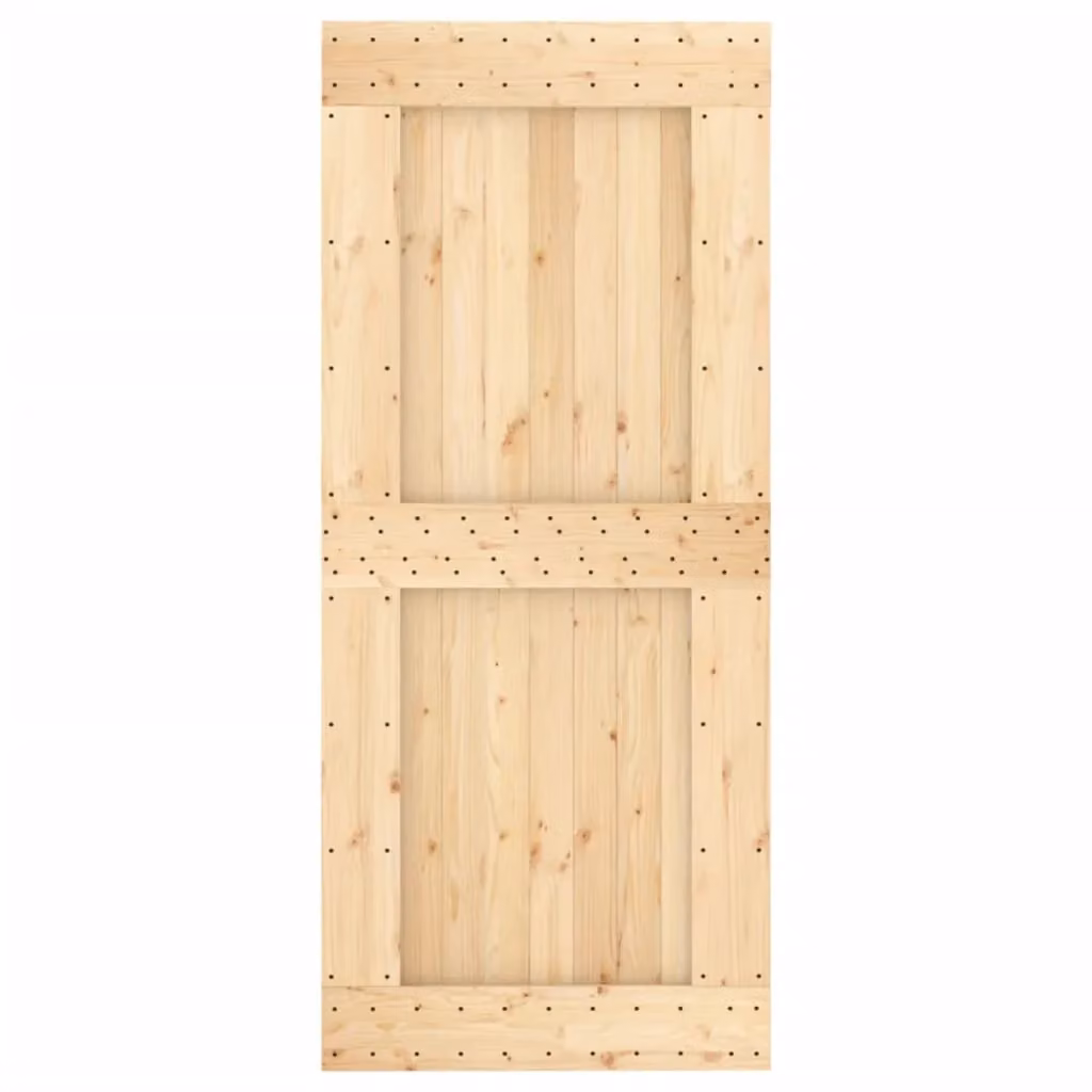 Berkfield Home Rustic Brown Solid Pine Sliding Door with Hardware Set W: 90 cm, H: 210 cm