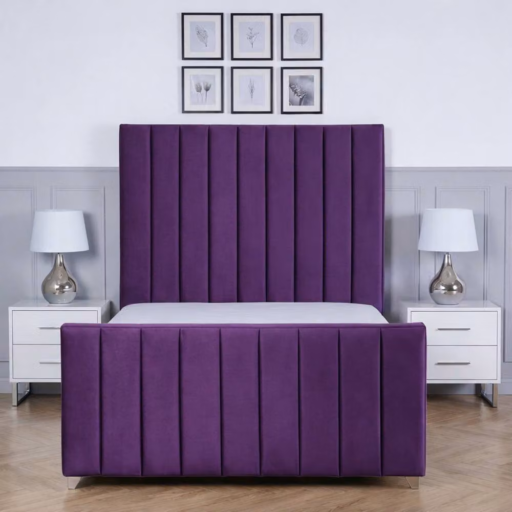 Living Comfort Bedz Zenith Super King Upholstered Velvet Gas Lift Storage Bed with 48 Inch Headboard in Purple, W/D/H: 200 x 200 cm – 2