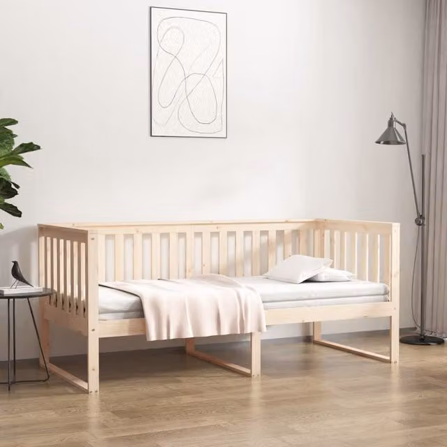 Berkfield Home Minimalist Day Bed in Brown Solid Pine Wood, W/D/H: 90 x 190 cm
