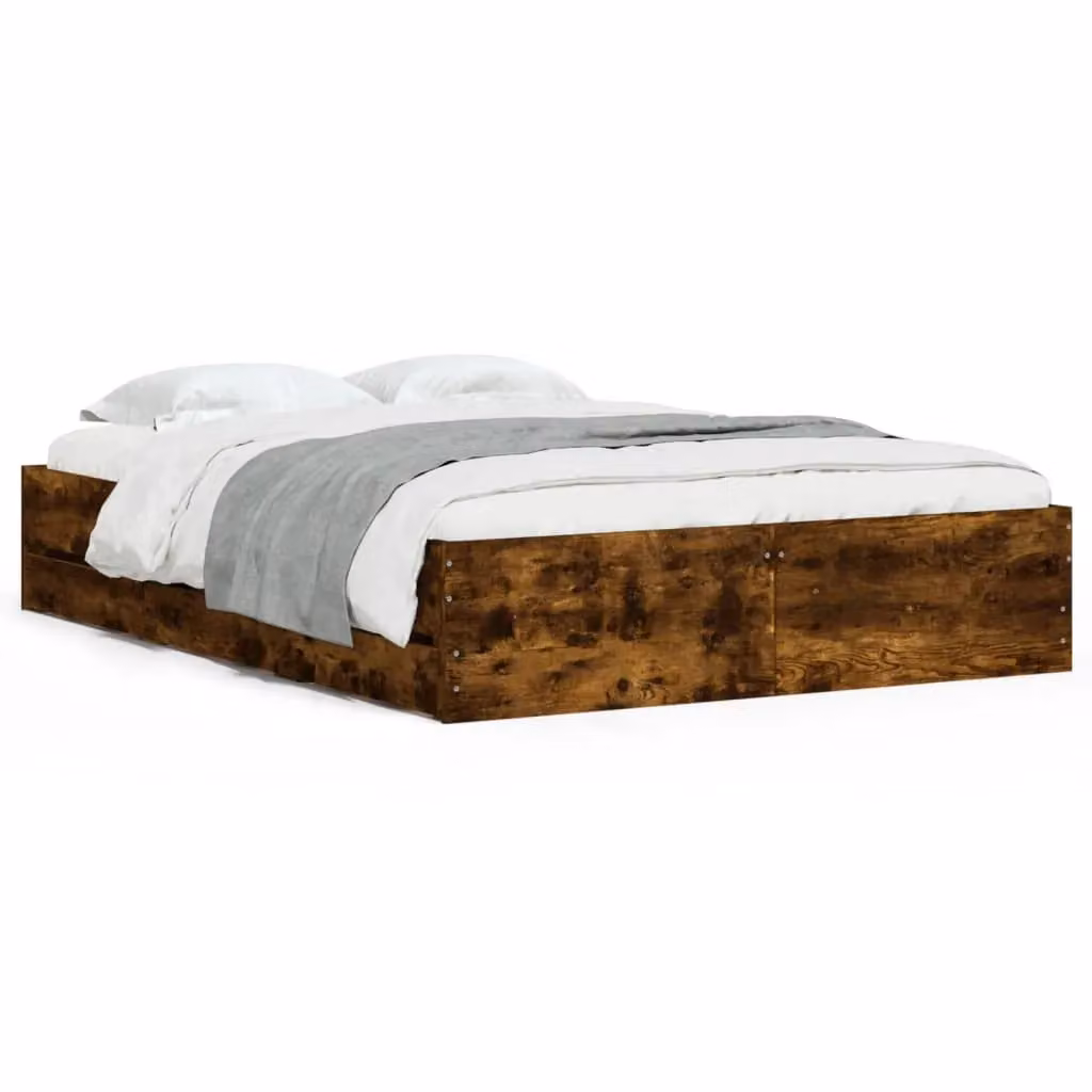 Berkfield Home Small Double Bed Frame with Drawers in Smoked Oak Brown, W/D/H: 120 x 200 cm – 2