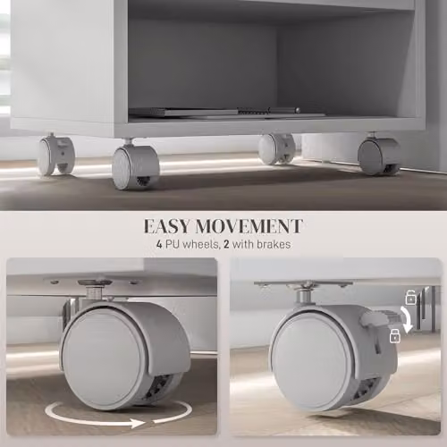 HOMCOM 2-Tier White Printer Stand with Storage and Castors, W/D/H: 40 x 30 x 36 cm – 3