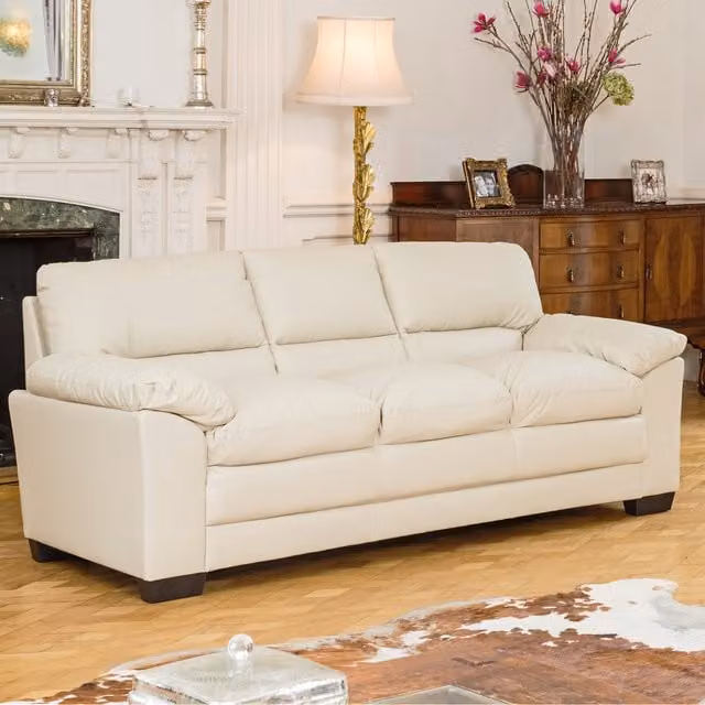 Artemis Home Genoa 3 Seat Sofabed in Beige and White with Synthetic Leather Upholstery and Solid Wood Frame