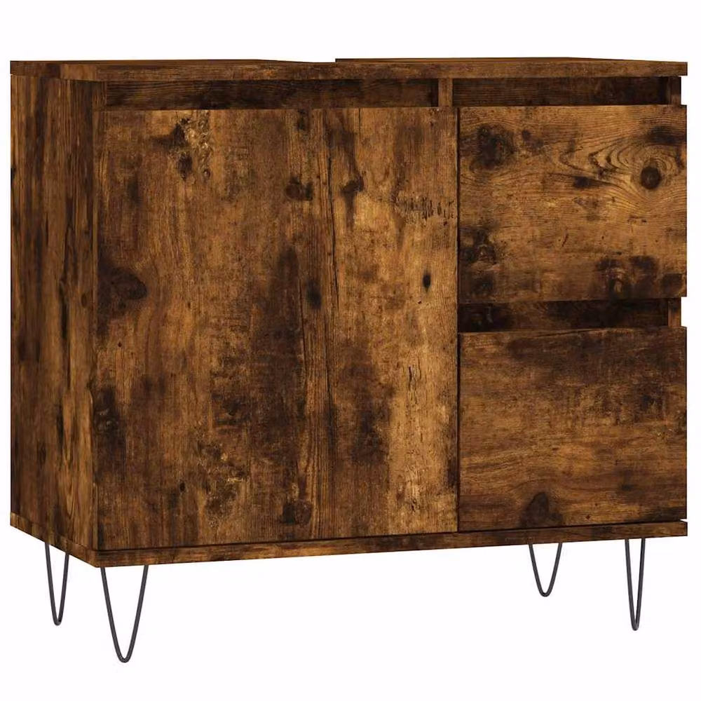 Berkfield Home 3 Piece Modern Freestanding Bathroom Furniture Set in Brown Smoked Oak – 4
