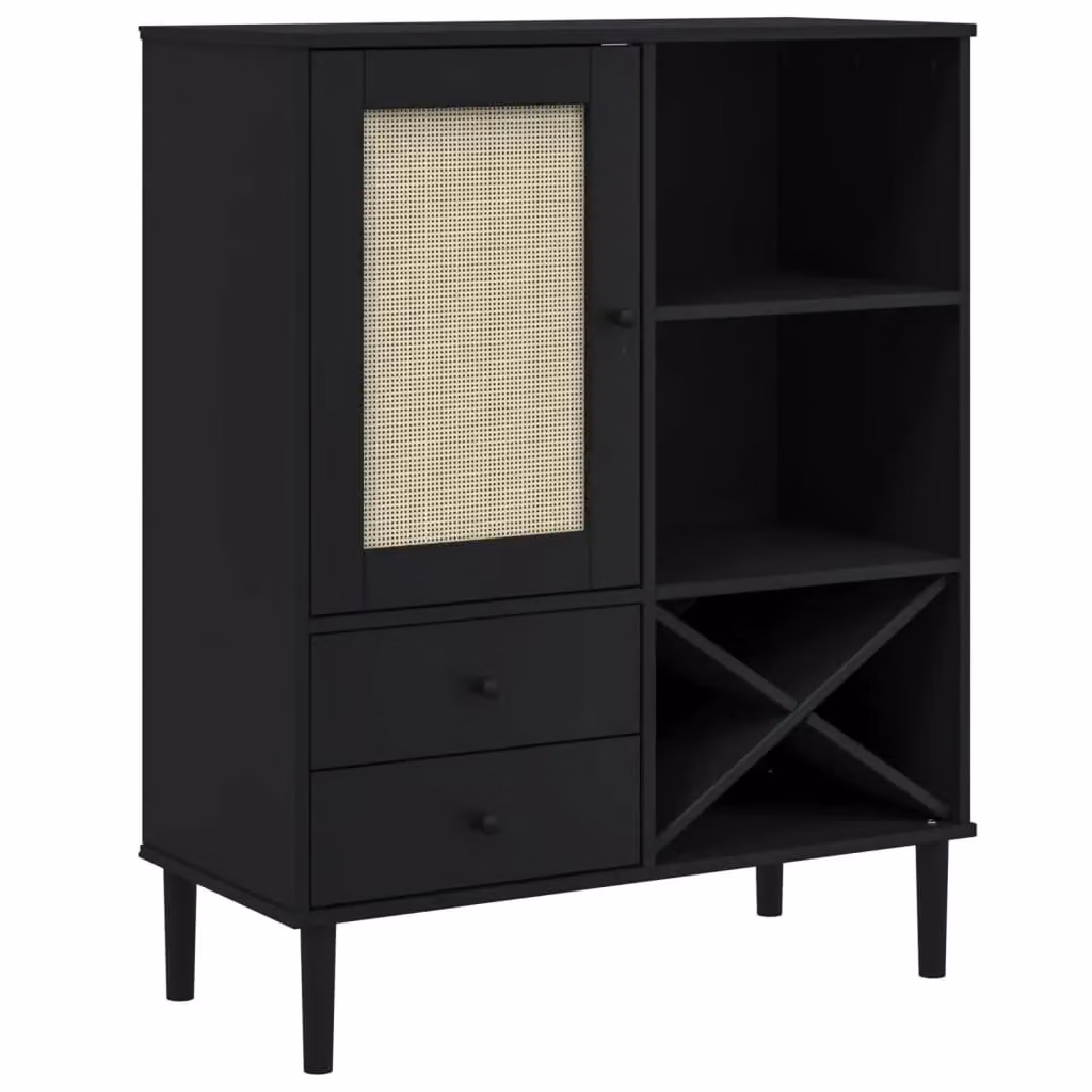 Berkfield Home Senja Highboard in Black Rattan Look Solid Pine Wood, W/D/H: 90 x 40 x 112 cm – 2