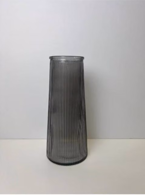 KDMD Modern Smoky Grey Tall Ribbed Glass Vase