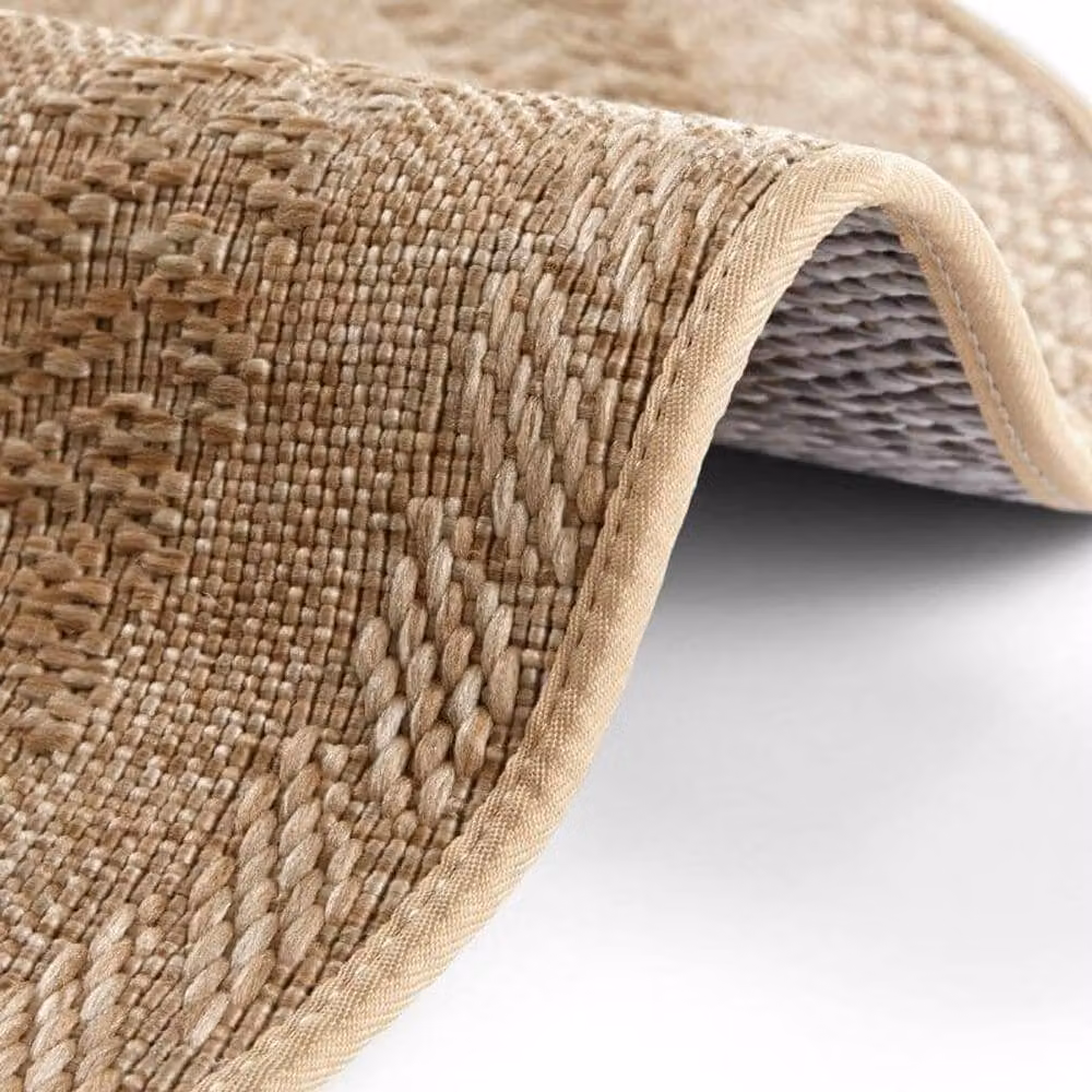 THE RUGS Almendro Round Indoor Outdoor Rug with Beige Chevron Design and High Low Texture, Diameter: 200 cm – 2
