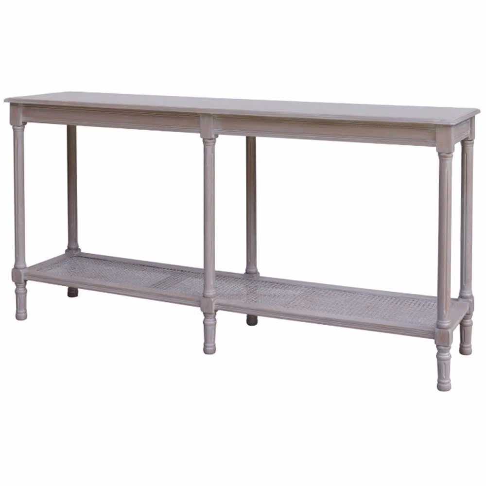 Wyld Haus Laurelbrook Large Console Table in Grey Wood with Woven Rattan Shelf, W/D/H: 120 x 40 x 80 cm – 3