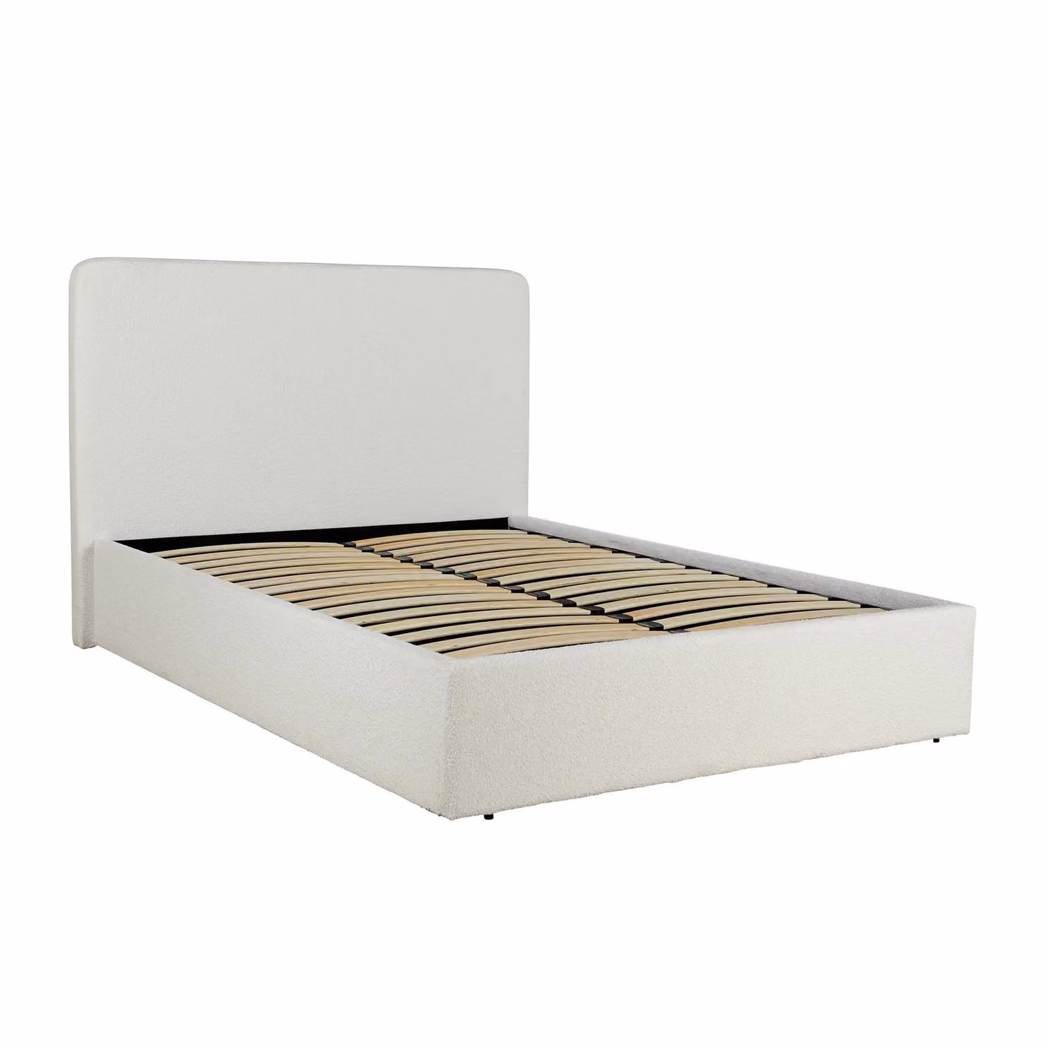 Home Source Small Double Ottoman Upholstered Storage Bed with Gas Lift in Cream Boucle Finish, W/D/H: 120 x 200 cm – 5