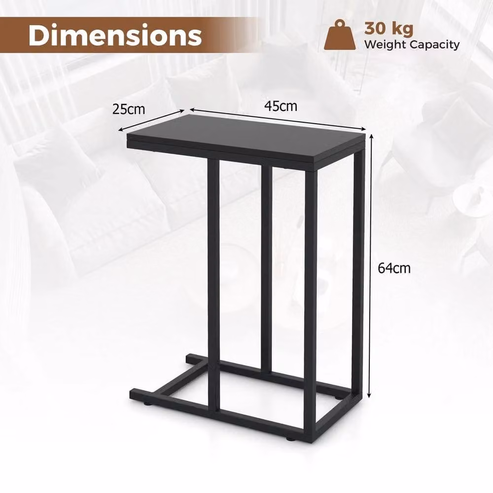 Kelvenix Modern Black Wood and Metal Sofa Side Table, Height: 64 cm, Width: 45 cm – 2
