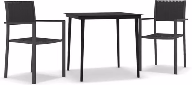 Berkfield Home 3 Piece Modern Garden Dining Set in Black with Glass Top and Powder Coated Steel Frame – 1