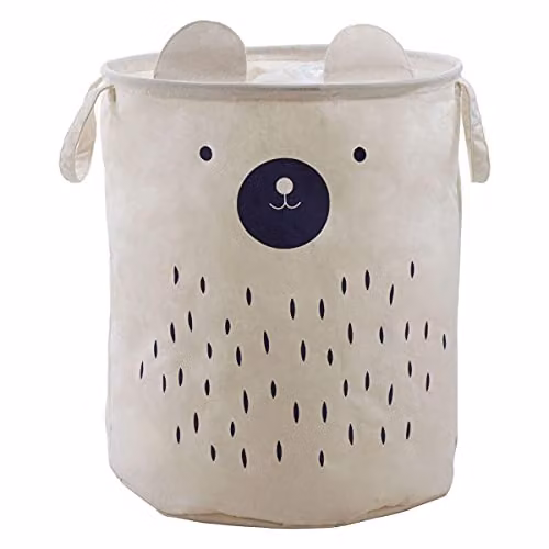Premier Housewares Bear Face Collapsible Laundry Bag with Handles, White and Multicolour, W: 38 cm, D: 38 cm, H: 48 cm