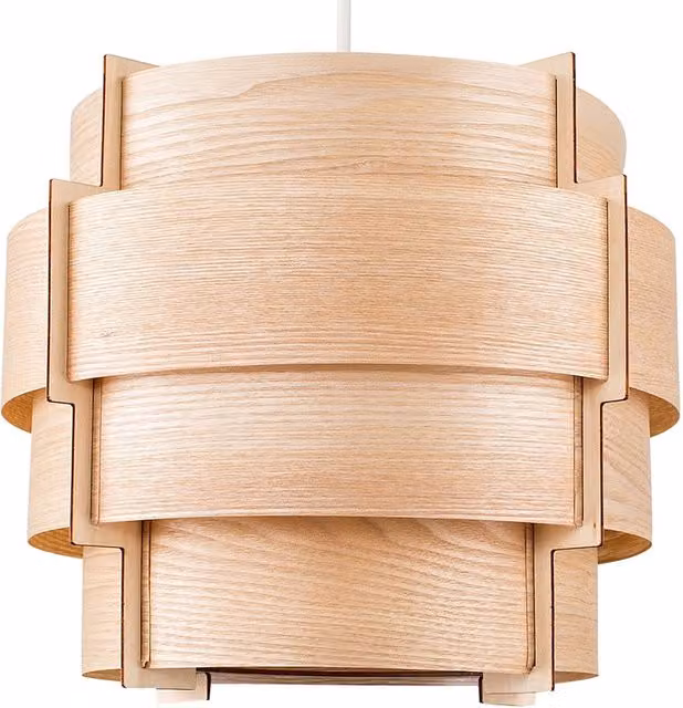 ValueLights Brown Modern Wood Veneer Stepped Drum Cylinder Ceiling Pendant Light Shade