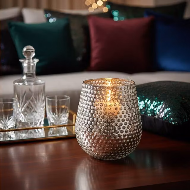 Orsina Round Glass Tealight and Pillar Candle Holder in Silver