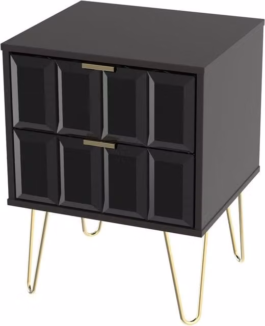 Ready Assembled 2 U Metro 2 Drawer Bedside Cabinet in True Black and Gold – 1