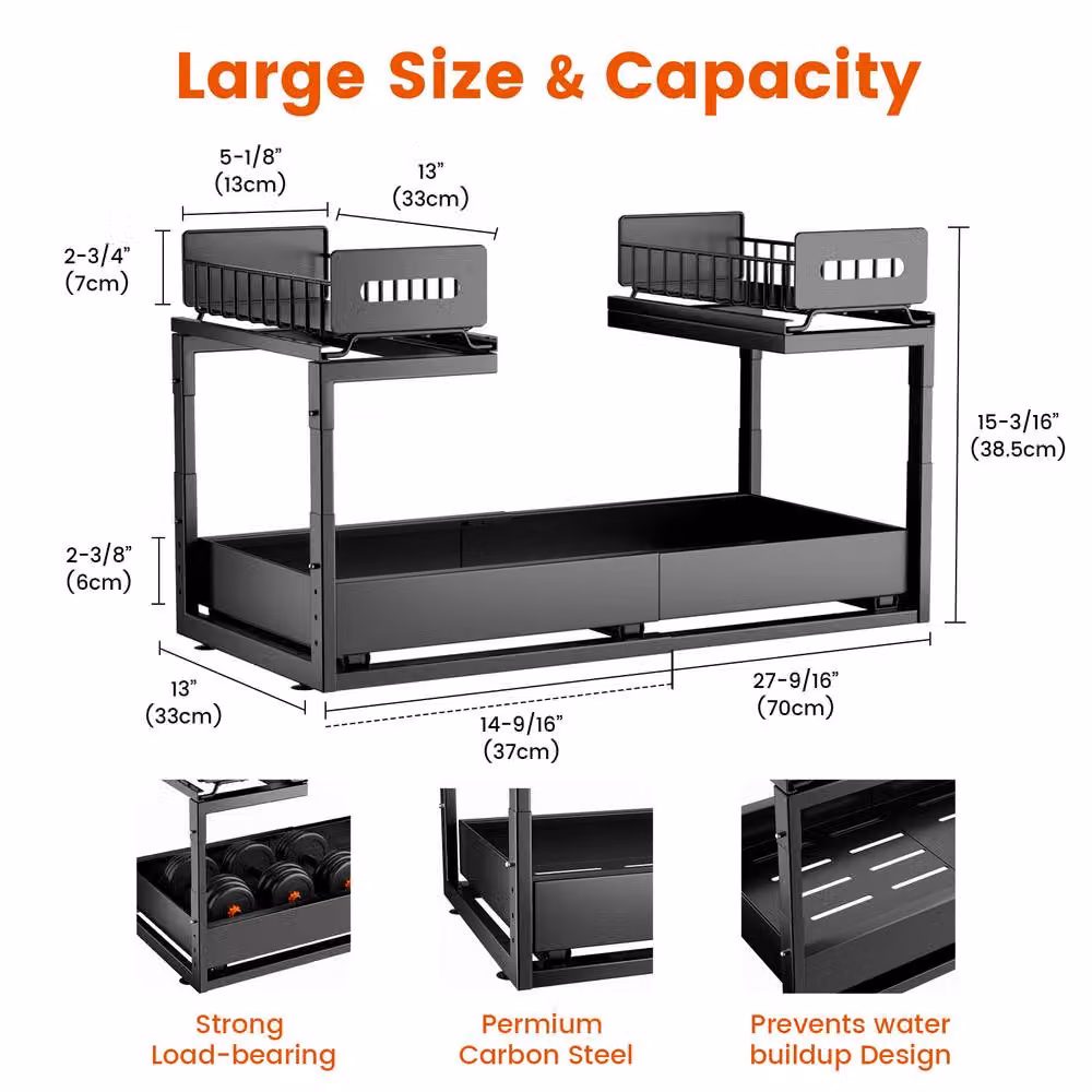Blylund Black 2-Tier Under Sink Organiser with Slide-Out Drawers – 5