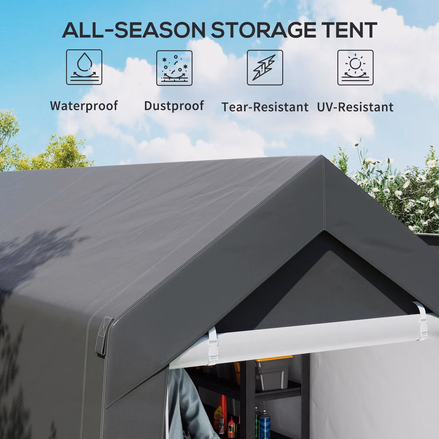OUTSUNNY Heavy Duty Waterproof Garden Storage Shed with Window, Galvanised Steel, Dark Grey, W: 360 cm, D: 210 cm, H: 235 cm – 4