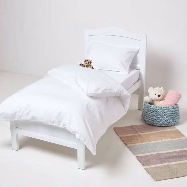 Homescapes White Linen and Combed Cotton Childrens Cot Bed Duvet Cover Set with Pillowcase (40 x 60 cm)