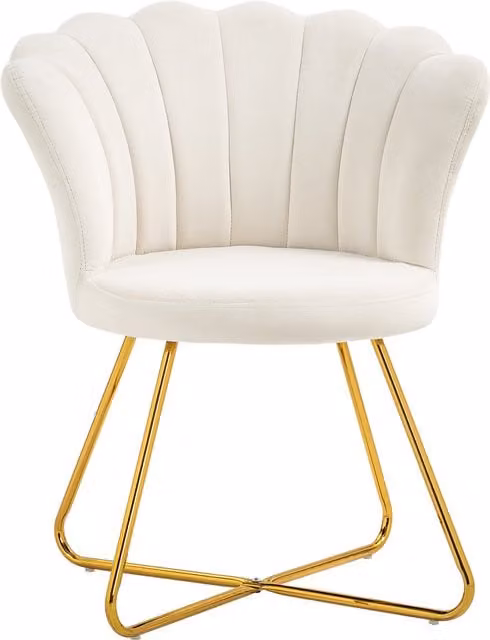 HOMCOM Velvet Lotus Petal Accent Chair in Cream with Armrests